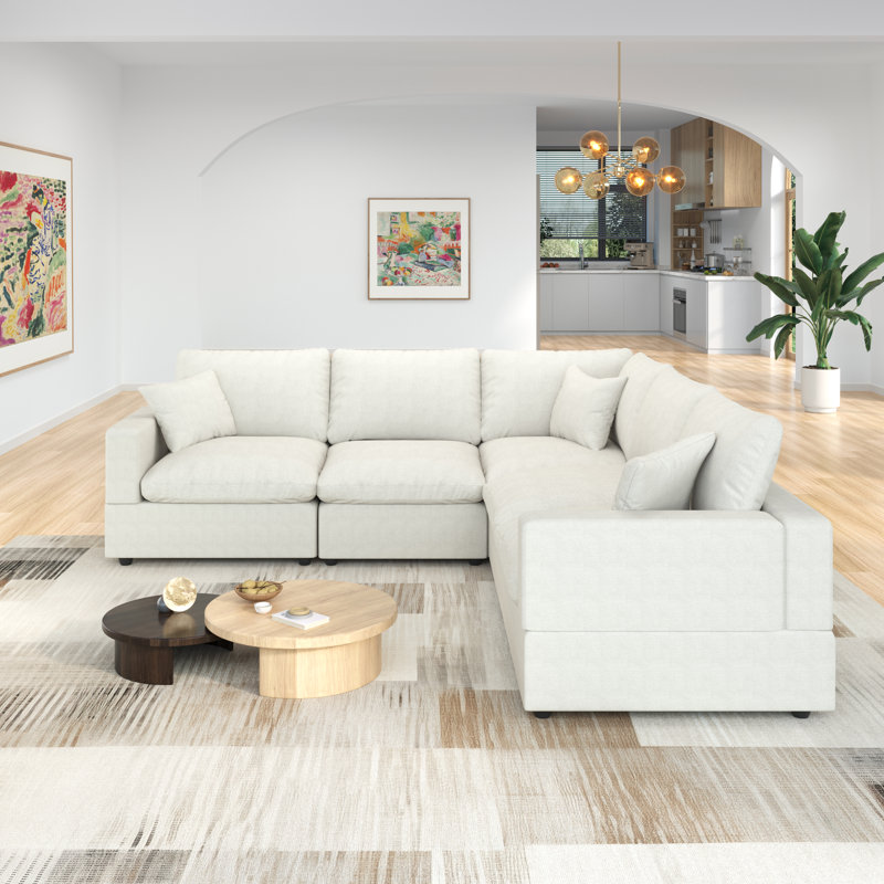 Canapé modulaire 5 places Comfy, Polyester blanc