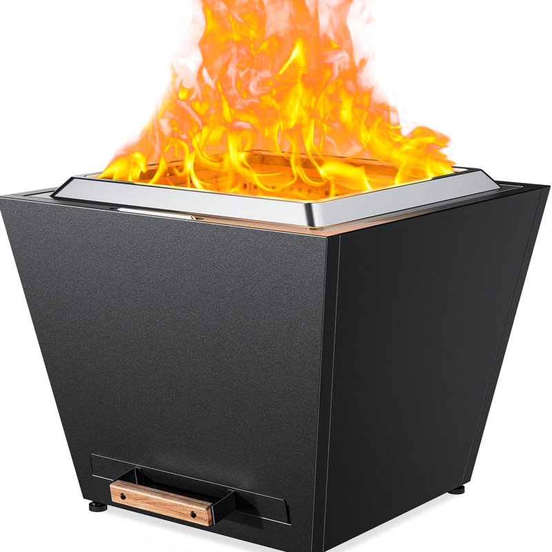 25 Inch Portable Outdoor Fireplace, Smokeless Stainless Steel Fire Pit With Ash Pan, Black For Backyard Camping 25", Black