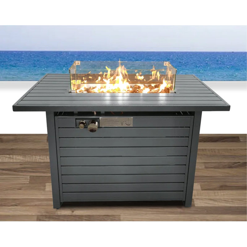 42"X25" Propane Fire Pit Table With Lid - Steel Construction, Heat-, Outdoor Relax Hub Steel, Powered, Leisure Spot