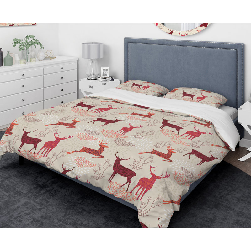 Ensemble de housse de couette Designart Christmas Deers, Housse de couette très grand + 2 taies décoratives