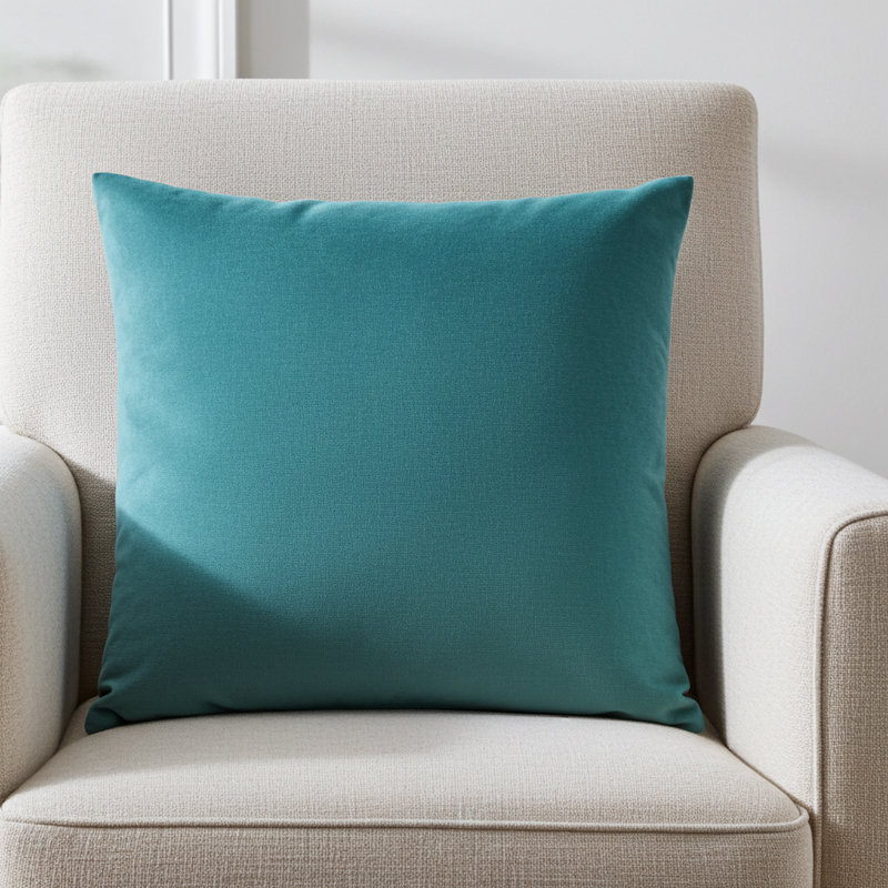 Coussin décoratif en coton, 16 po x 16 po, Bleu sarcelle, Carré