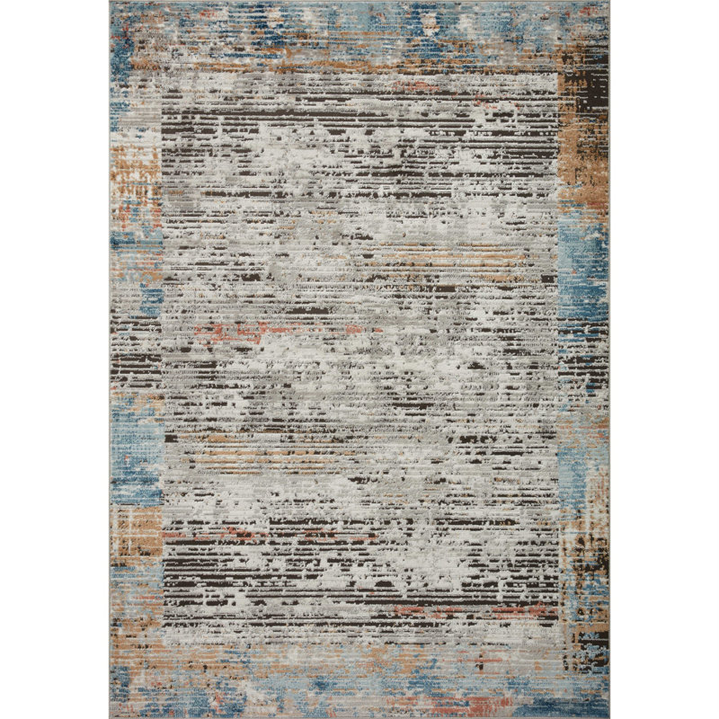 Tapis gris / bleu en polypropylène Mcglothin, Rectangle 2 pi 8 po x 4 pi
