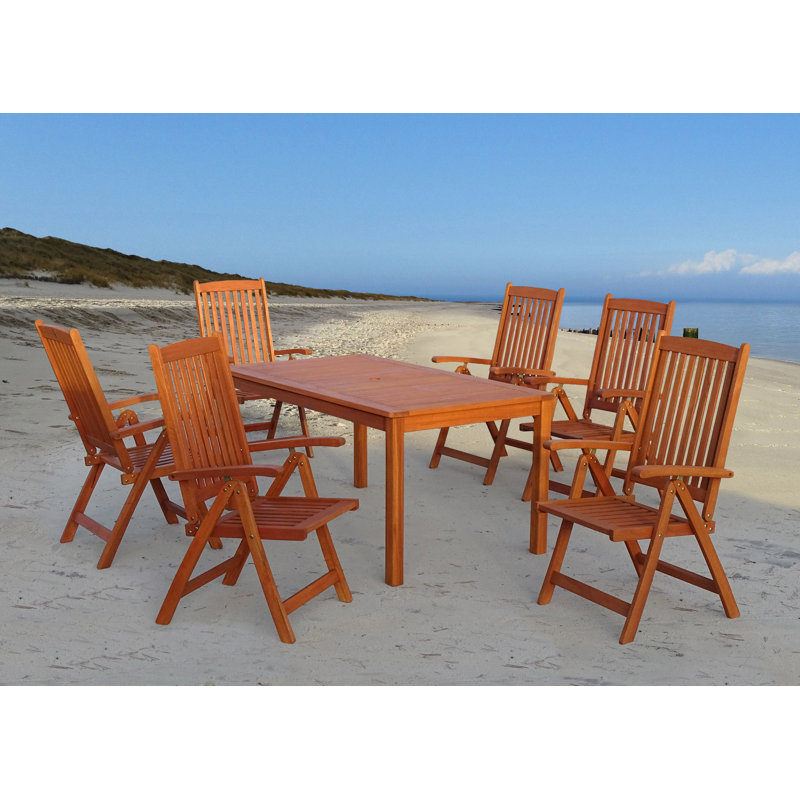 Galvan 6 - Person Eucalyptus Solid Wood Patio Dining Set Umbrella Hole Included Rectangular Table