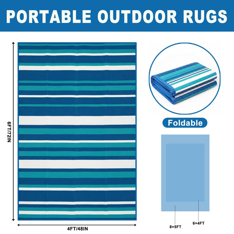 Outdoor Patio Rug 4x6, Waterproof Plastic Straw Camping RV Rug for Deck Garden Backyard Blue