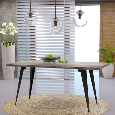 Micharl Rectangular MDF Dining Table with Wavy Edge Top and Powder-Coated Iron Base – Kitchen Restaurant Table Seats 4–6 Person by Ivy Bronx