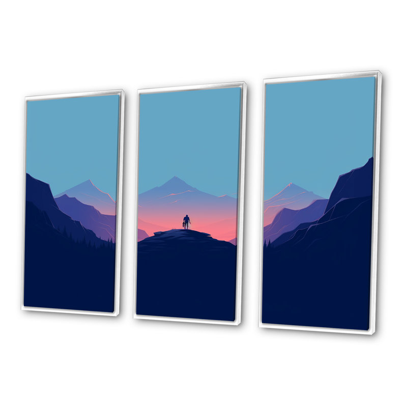 «Man Alone On A Bold Landscape Sunrise - Landscape Mountains Wall Art Living Room», ensemble, Cadre flottant blanc