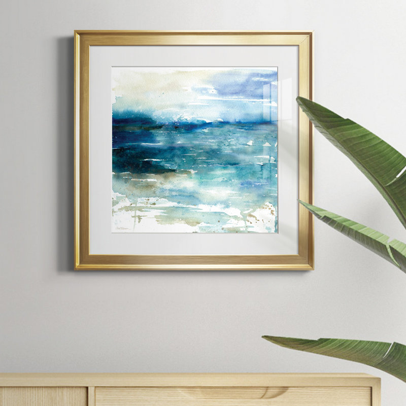«Ocean Break I», reproduction d'art sur toile encadrée, H 30,5 po x l 30,5 po x P 1,5 po, Papier encadré doré