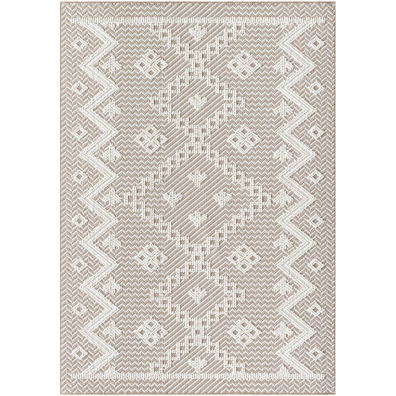Tapis gris clair / crème / ivoire Mattie, Rectangle 6 pi 7 po x 9 pi