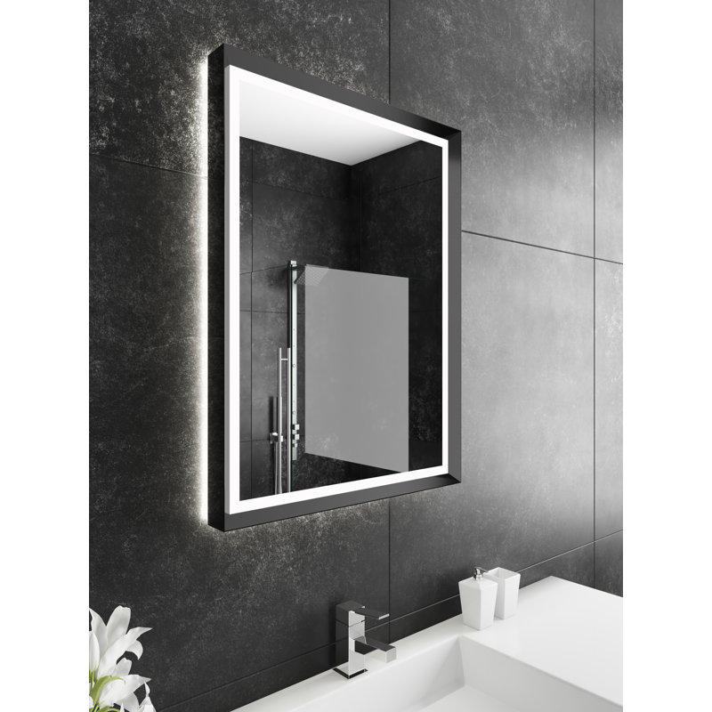 Opera Metal Flat Wall Mirror, Black, 32" H x 24" W, 3000K