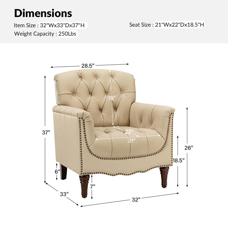 Fauteuil en cuir capitonné Annja, Cuir véritable beige caillou