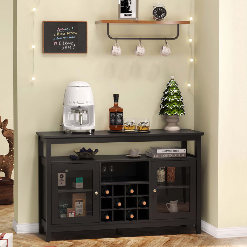 Armoire de rangement / buffet / console de télévision avec 2 portes en verre et support à vin