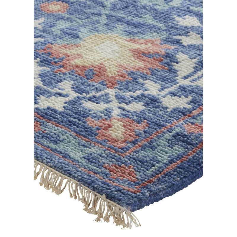 Beall Wool Floral Area Rug in Blue, Rectangle 8'6" x 11'6"