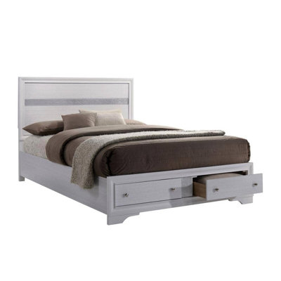 Grand lit avec tiroirs de style transitionnel - Rangement de tiroir contemporain blanc