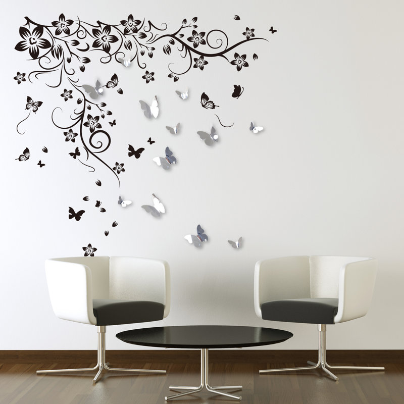 Adhésif décoratif papillons miroir de grande vigne et miroir 3d