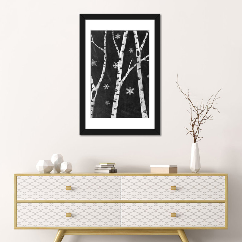 « snowy birches iii » par mary urban, impression sur toile, H 24 po x l 16 po x P 1 po, Papier avec cadre noir, Blanc
