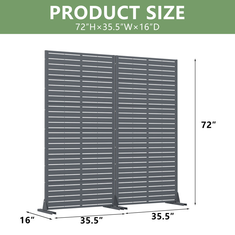 Panneau de clôture en métal pour écran d'intimité, 72" H x 70" W x 16" D, Dark Gray