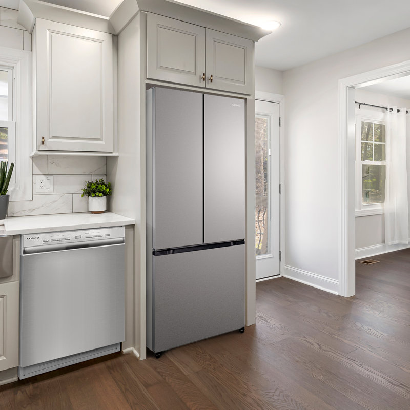 Cosmo 30 in. Vista Collection 17.5 cu. ft. Counter Depth 3-Door French Door Refrigerator, Freezer Drawer, Stainless Steel