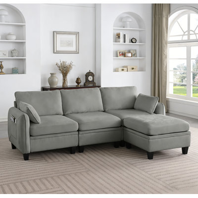 85 Inch DARK GREY Chenille Modular Sectional Sofa, L-Shaped Cloud Couch with Storage Ottoman, DIY Combination for Living Room