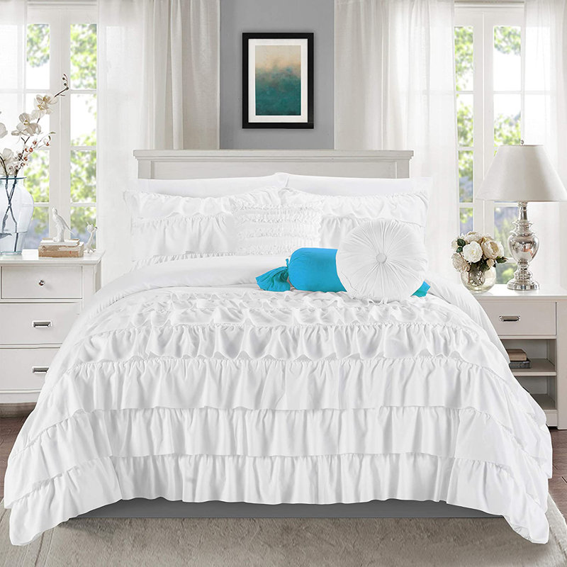 Elegant Comfort Ring Stitch Comforter, King Comforter + 9 Additional Pieces, White