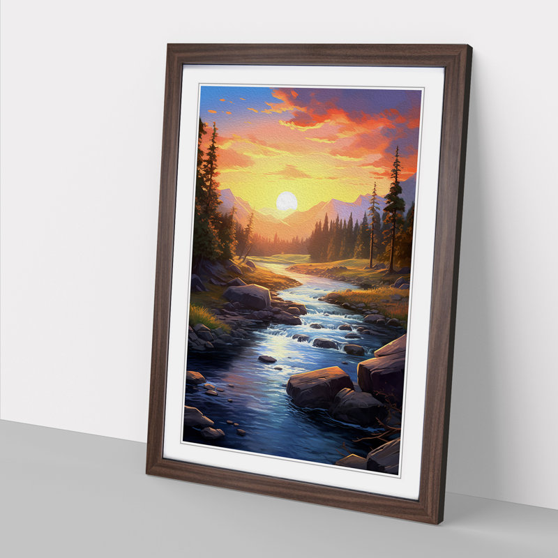 River Digital - Single Picture Frame Print on Wood, 46cm H x 34cm W x 2cm D, Walnut Framed