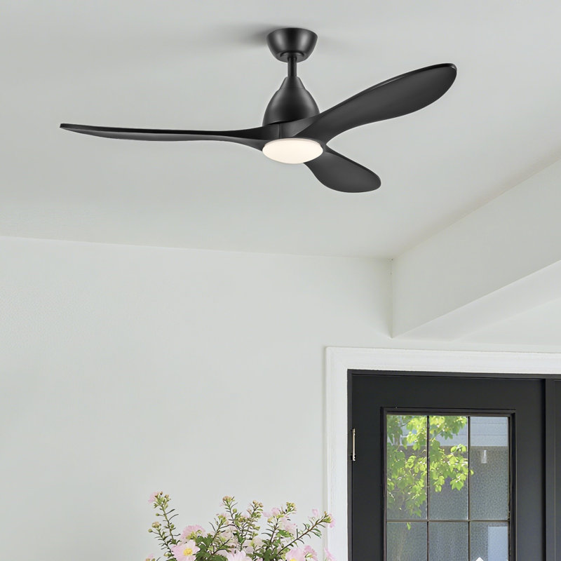Ventilateur de plafond à 3 pales avec lumière DEL à intensité variable et télécommande, Noir mat, 52 po de largeur