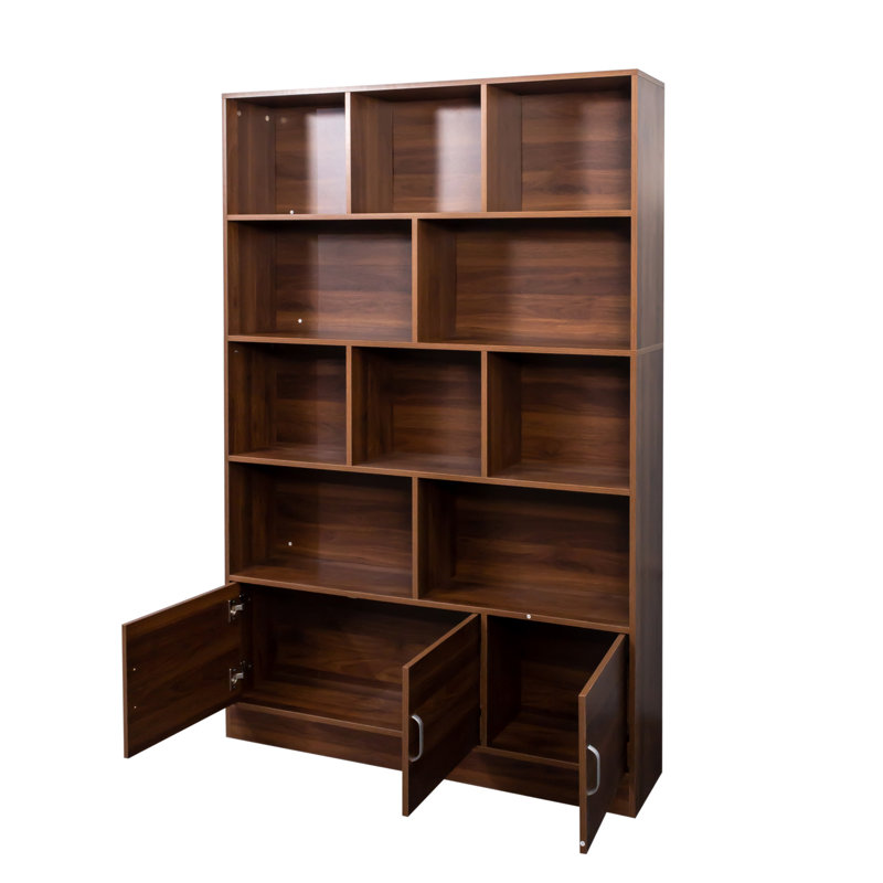 70.87" Tall Bookshelf With 10 Cubes And 3 Doors, 4-Tier Bookshelf, Open Shelf Bookcase With Cabinet, Modern Cube Storage Organizer For Living Room, And Office