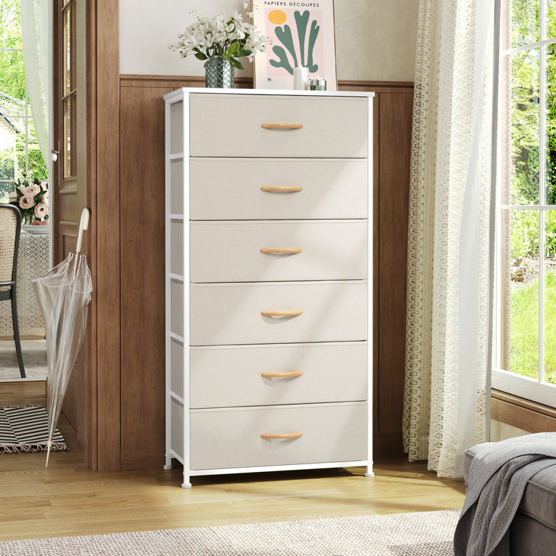 23.2" Wide 6-drawer Dresser, Beige, Beige