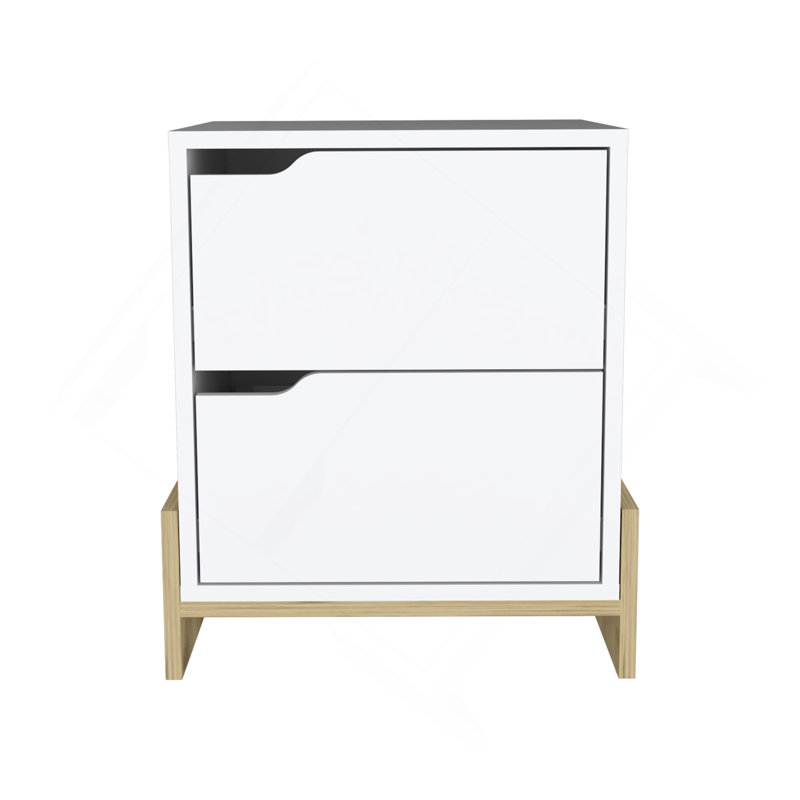 Luss Nightstand, Bedside Table With 2-Drawers, White/Oak