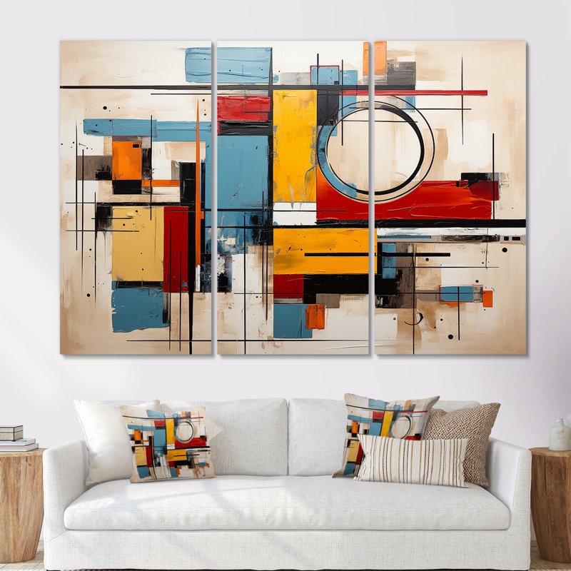 «Geometric Colorful Atmosphere», ensemble d'art sur toile géométrique, H 28 po x l 36 po x P 1 po, Toile tendue