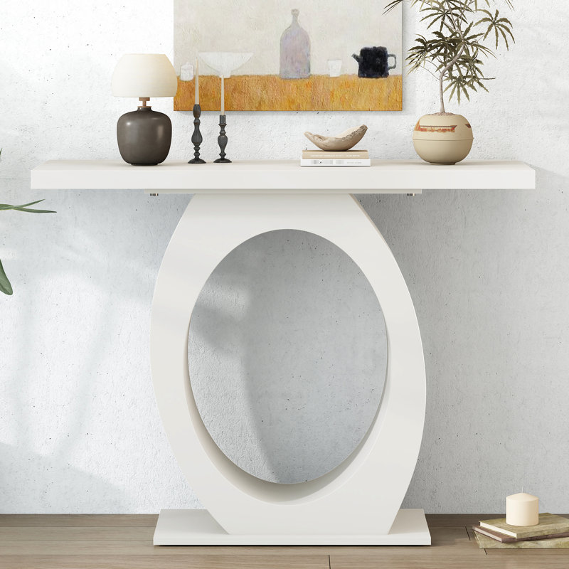 Console moderne et élégante avec piètement ovoïde. Beige. Profondeur : 100 cm ; largeur : 39,3 cm ; hauteur : 81,5 cm. Charge maximale : 100 kg. Base beige pour couloir. Convient au salon et à la chambre.