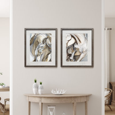 Abstraction de cheval I - Art abstrait moderne, sous passe-partout et encadré sous verre acrylique, ensemble de 2, décoration murale moderne pour salon