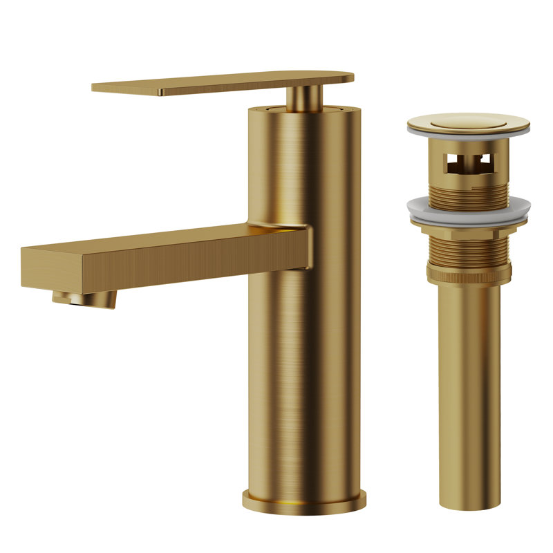 Single Hole Bathroom Faucet, Single Handle Bathroom Sink Faucet with Drain Assembly, Brushed Gold