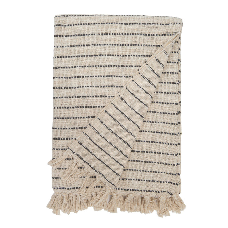 Jojo Hand Woven Throw Blanket, Ivory/Charcoal