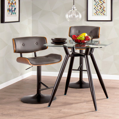 Tabouret de bar réglable 1 pièce Mid-Century moderne - noyer, similicuir gris