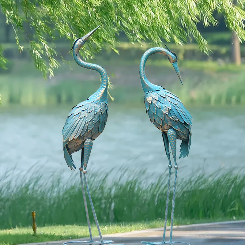 House Of Avana Pair Of Blue Metal Crane Garden Statues