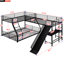 Lit superposé en forme de L noir avec lit mezzanine simple et caractéristiques pratiques - en métal et pour lit de commodité familial, glissière de bureau intégrée, idéal pour économiser de l'espace