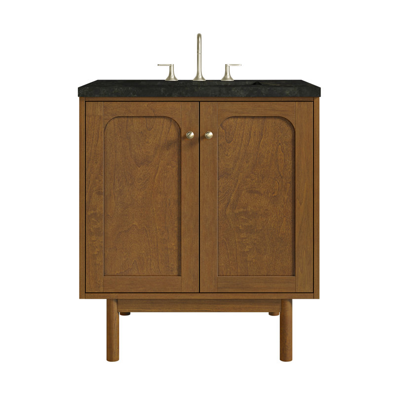 Laurent 30" Single Bathroom Vanity Set, Charcoal Soapstone, 8" Widespread, Honey Brown