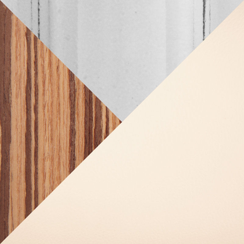 Tabourets ajustables avec repose-pieds arrondi Fayette, Chrome chrome, Similicuir crème / bois zébré
