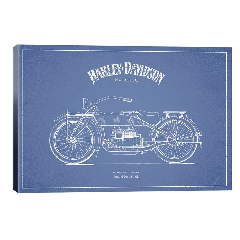 Harley Harley-Davidson Motorcycles (Light Blue) I by Aged Pixel - Print on Canvas, Wrapped Canvas, 30.48 cm H x 45.72 cm W