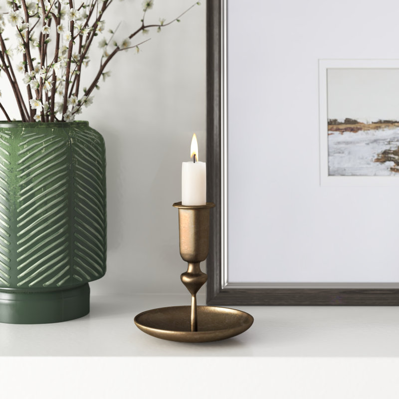 Metal Tabletop Candlestick, 7.5" H x 3.5" W x 3.5" D