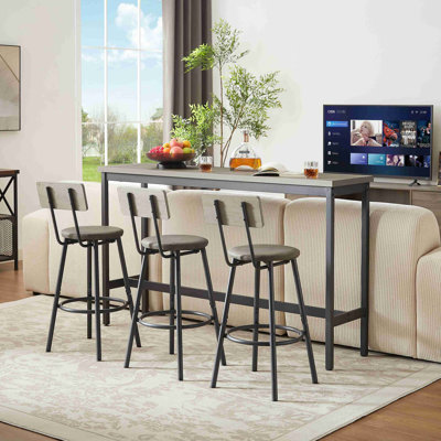 Ensemble de longue table de bar avec 3 tabourets de bar rembourrés en polyuréthane, table de bar industrielle et chaises pour table de petit-déjeuner de cuisine, salon, salle de banquet