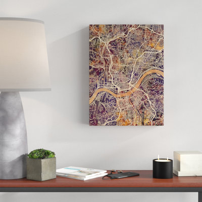 'Cincinnati Ohio City Map II' Graphic Art on Wrapped Canvas