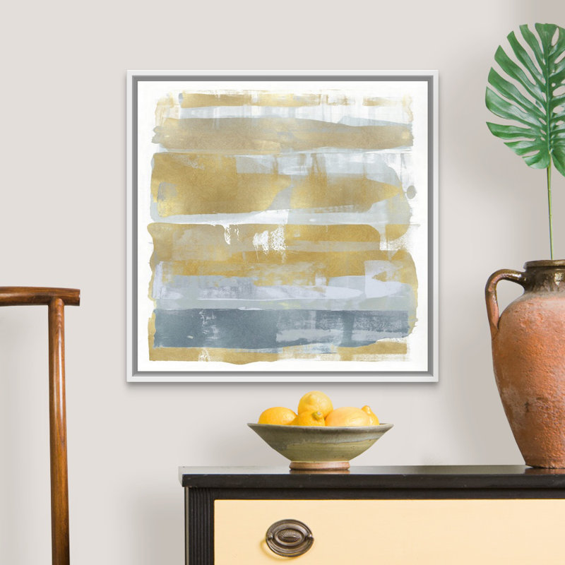 Reproduction d’art sur toile, "abstract expressions Light Gold" par David Moore, H 26 po x l 26 po x P 1,75 po, Cadre blanc