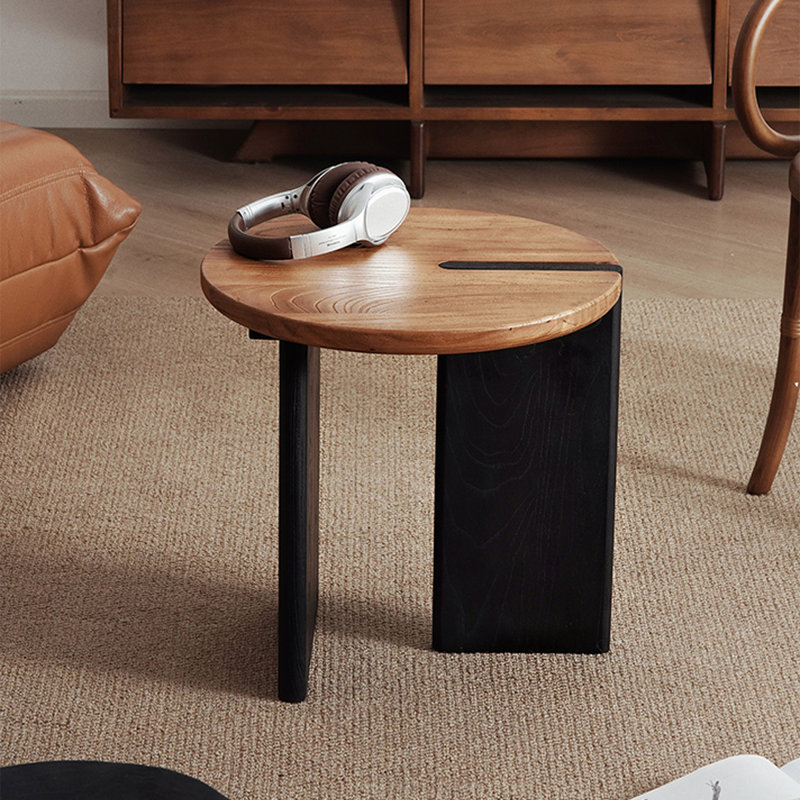Retro Black Solid Wood Round Coffee Table, 17.72" H x 18.11" L x 18.11" W