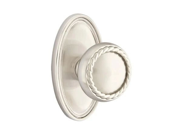 Emtek Passage Interior Mortise Set w/ Oval Rosette & Rope Knob (LH), Satin Nickel