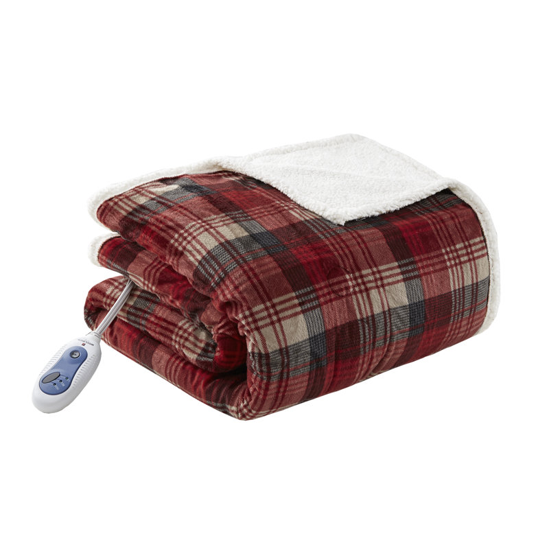 Red Plaid Oversized Electric Heated Throw with Plush Berber