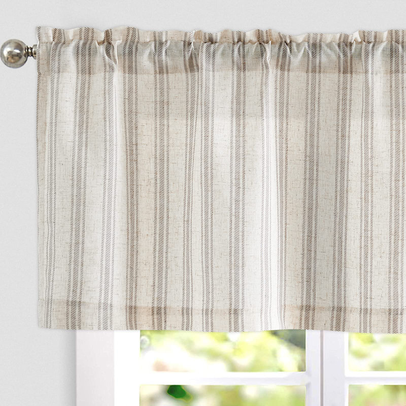 Linen Striped Kitchen Valance, Taupe Gray