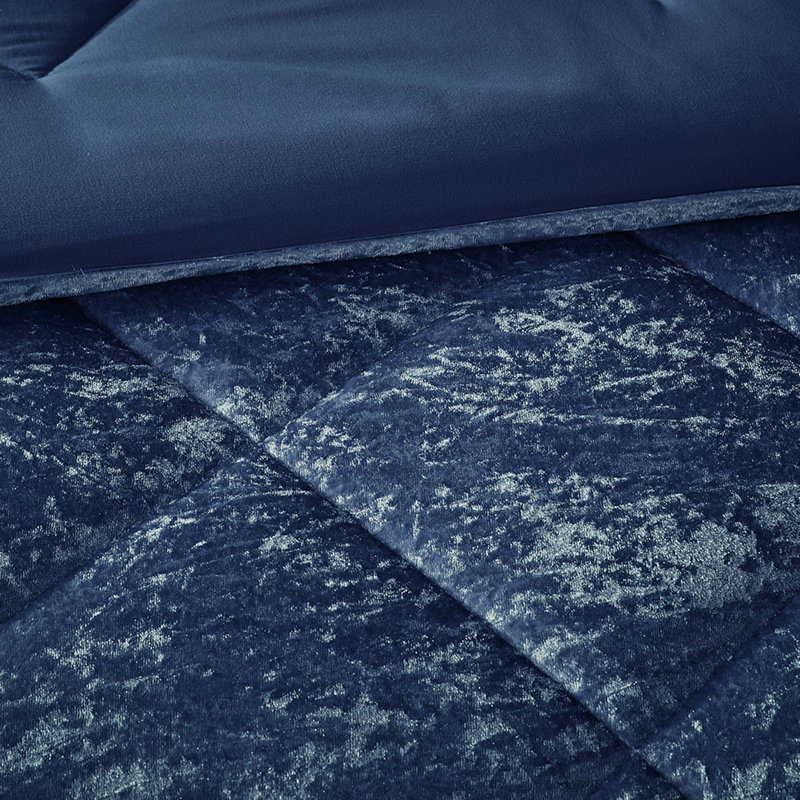Édredon en velours bleu marine Elegant, Édredon simple 4 pièces supplémentaires, Marine