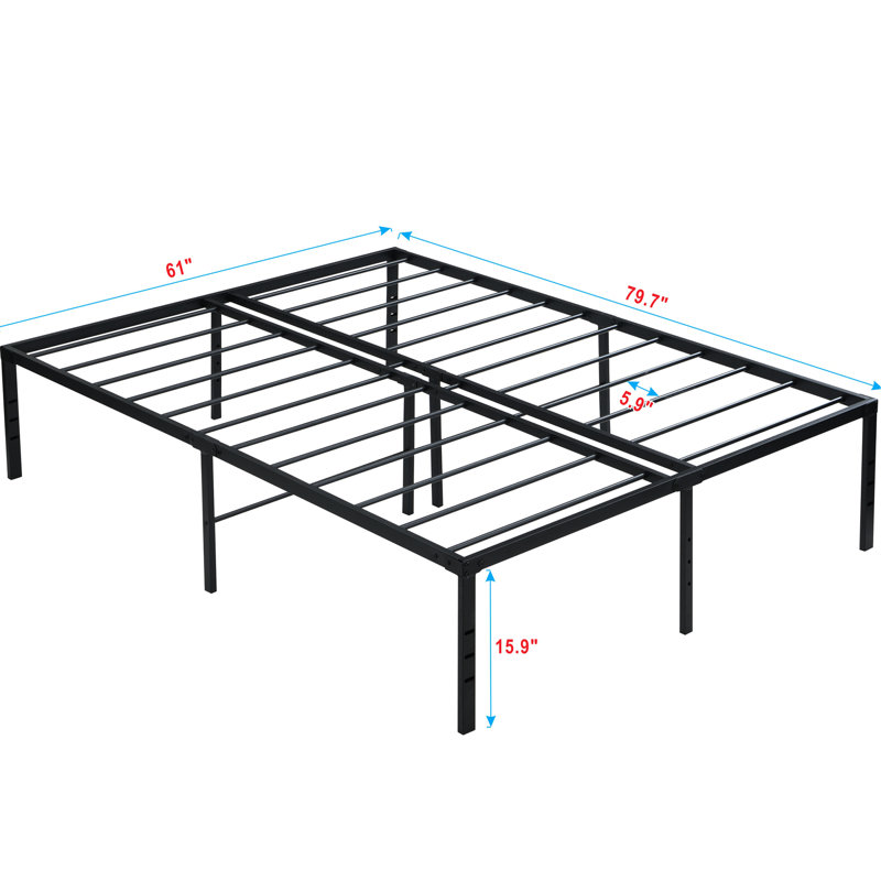 Black Heavy Duty Metal Bed Frame With Quick Assembly, Silent Function, 750 - Pound Static Support, Reinforced Steel Mattress Storage Space Under Bed, And Connection Holes For Ends,