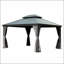 Pavillon de jardin à toit rigide 10 pi x 14 pi avec double toit en acier galvanisé, structure en aluminium, rideaux et filet pour patio et jardin